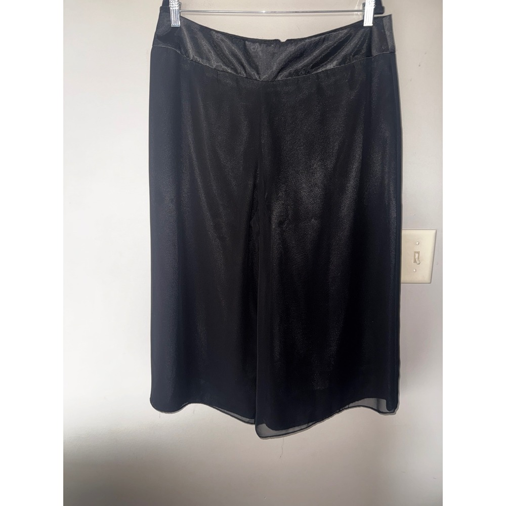 Vintage Y2K 90s Black Satin Trim Culottes Wide Leg Capri Pants Size 16